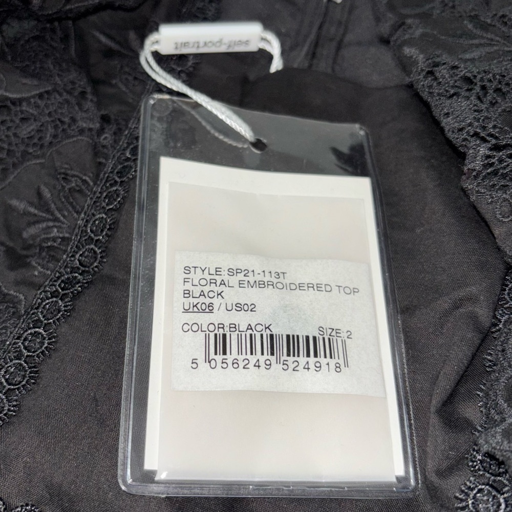 NWT Self Portrait Black Lace Embroidered Square Neck Blouse Size 2 - Picture 6 of 7